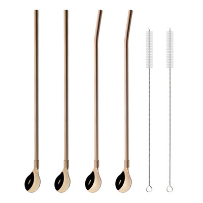 Spalvingas šiaudų šaukštas 18/10 nerūdijančio plieno metalo šiaudų daugkartinio naudojimo kokteilių šiaudų šaukštas pieno baras kavos maišymo priedas