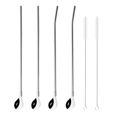 Spalvingas šiaudų šaukštas 18/10 nerūdijančio plieno metalo šiaudų daugkartinio naudojimo kokteilių šiaudų šaukštas pieno baras kavos maišymo priedas