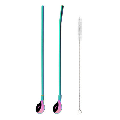 Spalvingas šiaudų šaukštas 18/10 nerūdijančio plieno metalo šiaudų daugkartinio naudojimo kokteilių šiaudų šaukštas pieno baras kavos maišymo priedas