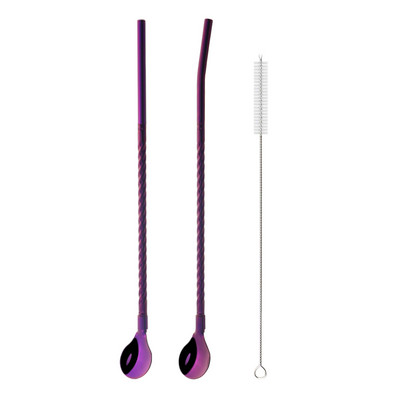 Spalvingas šiaudų šaukštas 18/10 nerūdijančio plieno metalo šiaudų daugkartinio naudojimo kokteilių šiaudų šaukštas pieno baras kavos maišymo priedas