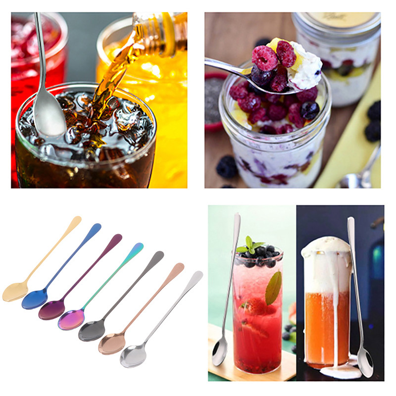 Nauji nerūdijančio plieno ilga rankena ledo šaukštai vaivorykštiniai stalo reikmenys maišymo šaukštai įrankiai medaus kava ledų arbatos šaukštai