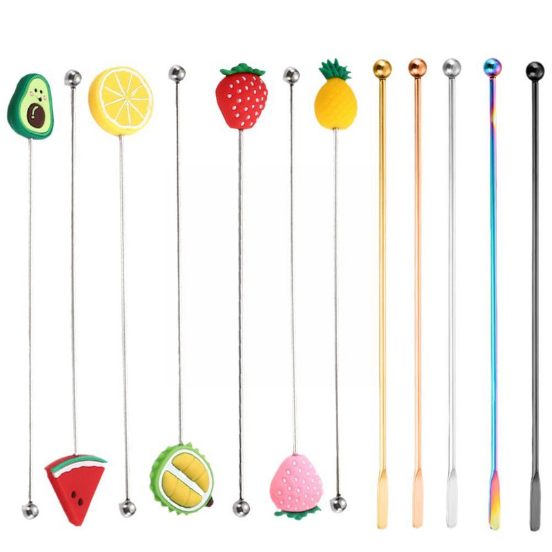 3D vaisiaus formos nerūdijančio plieno maišytuvas kokteilių gėrimų įrankiai vyno baras maišymas virtuvės priedai vakarėlis šaukštas maišytuvas H1U3