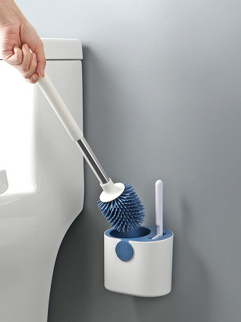 Силиконова тоалетна четка с комплект държачи Кръгли TPR почистващи четки с дълга дръжка Монтиран на стена дренаж Wc Аксесоари за баня