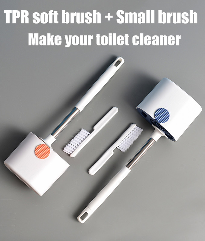 Silikona tualetes birste ar turētāju, garu rokturi, apaļas TPR tīrīšanas birstes pie sienas stiprināmas notekas wc Vannas istabas piederumi