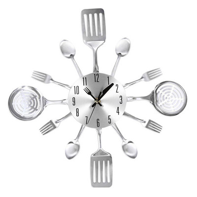 Kreativni pribor za jelo Zidni sat Pribor za jelo Kuhinjski pribor Žlica Vilica Tiha lako čitljiva Posuđe Zidni sat za dom Dekoracije dnevne sobe
