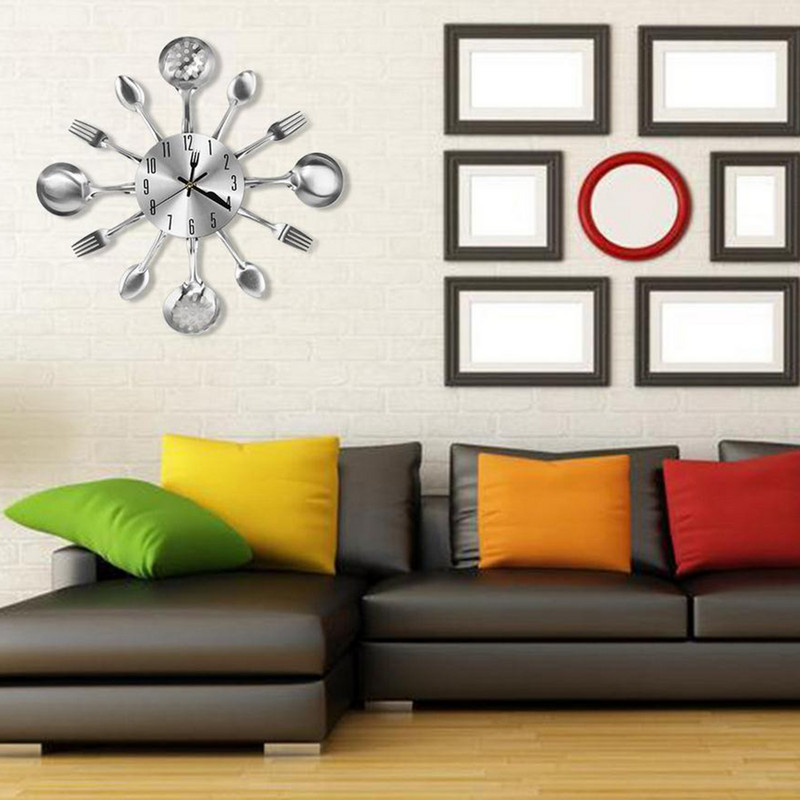 Kreativni pribor za jelo Zidni sat Pribor za jelo Kuhinjski pribor Žlica Vilica Tiha lako čitljiva Posuđe Zidni sat za dom Dekoracije dnevne sobe