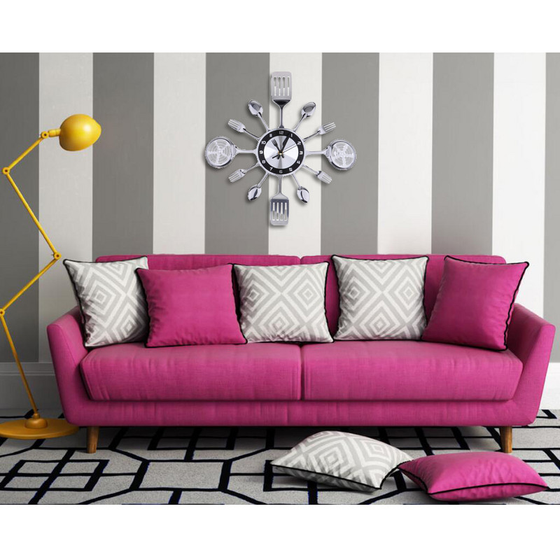 Kreativni pribor za jelo Zidni sat Pribor za jelo Kuhinjski pribor Žlica Vilica Tiha lako čitljiva Posuđe Zidni sat za dom Dekoracije dnevne sobe