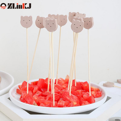 100τμχ/παρτίδα 13cm Οδοντογλυφίδες Cute Bear Cocktail Sticks Σουβλάκια φρούτων Διακόσμηση πάρτι