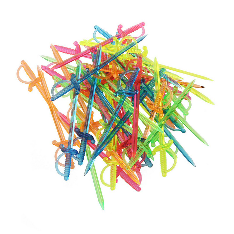 50 vnt Mišrios spalvos piratų kardo kokteilių švediško stalo gimtadienio torto dekoravimui vaisių lazdelės, havajietiškas gėrimas