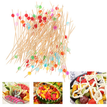 100 τμχ Πολύχρωμες χάντρες Μπαμπού μπαστούνια φρούτων για διακόσμηση κοκτέιλ Σνακ σάντουιτς σάντουιτς οδοντογλυφίδες σε μπουφέ Προμήθεια γάμου