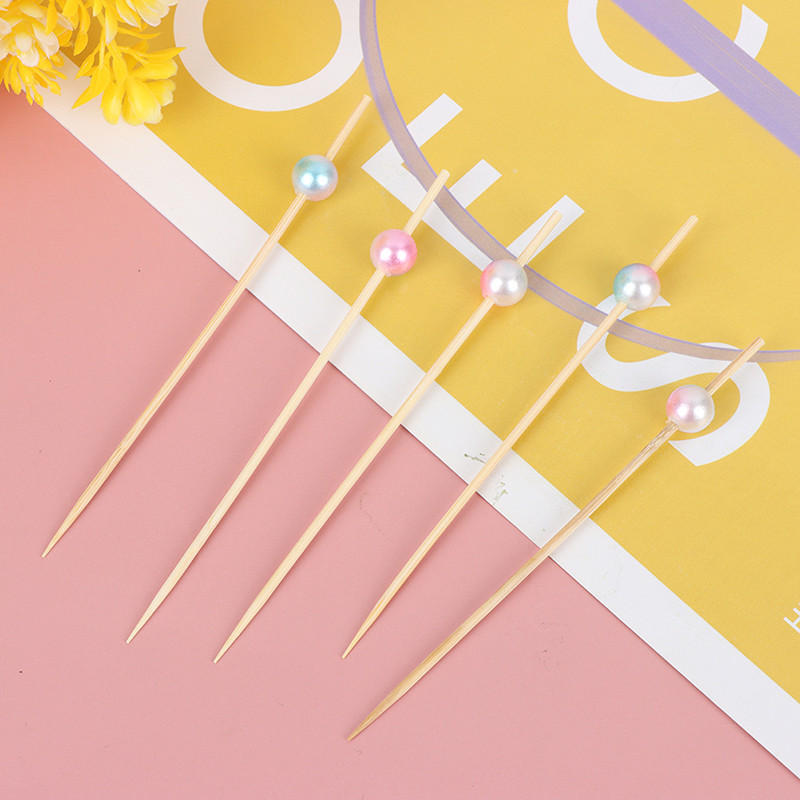 100 vnt spalvingi karoliukai bambukiniai vaisiniai lazdelės kokteilių dekoravimui salotos užkandžiai sumuštiniai švediško stalo dantų krapštukai vestuvių vakarėliui