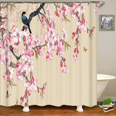 Завеса за душ с шарка на цветя и птици 3D параван за баня Водоустойчив плат Декорация за баня 240X180 см с кука Завеси за душ