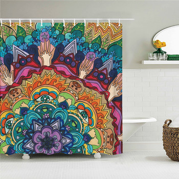 Bohemian Beach Υφασμάτινη κουρτίνα μπάνιου Κουρτίνες μπάνιου Indian Mandala Flower Αδιάβροχη υφασμάτινη οθόνη μπάνιου με 12 γάντζους