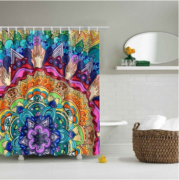 Бохемска плажна плат завеса за душ завеси за баня индийски мандала цвете водоустойчив плат параван за баня с 12 куки