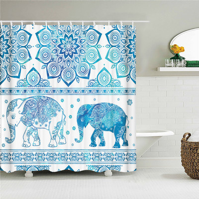 Bohemijos paplūdimio audinio dušo užuolaidos vonios kambario užuolaidos Indijos mandalos gėlė vandeniui atsparaus audinio vonios ekranas su 12 kabliukų