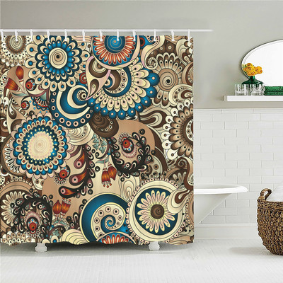 Bohemijos paplūdimio audinio dušo užuolaidos vonios kambario užuolaidos Indijos mandalos gėlė vandeniui atsparaus audinio vonios ekranas su 12 kabliukų