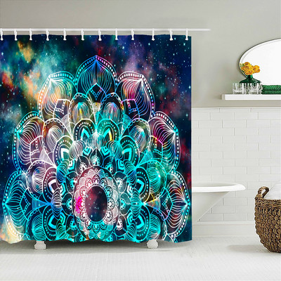 Bohemijos paplūdimio audinio dušo užuolaidos vonios kambario užuolaidos Indijos mandalos gėlė vandeniui atsparaus audinio vonios ekranas su 12 kabliukų