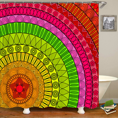 Bohemijos paplūdimio audinio dušo užuolaidos vonios kambario užuolaidos Indijos mandalos gėlė vandeniui atsparaus audinio vonios ekranas su 12 kabliukų