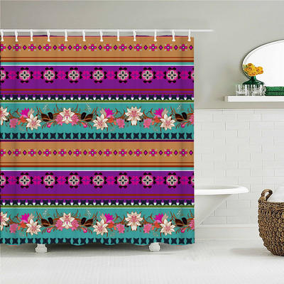 Bohemijos paplūdimio audinio dušo užuolaidos vonios kambario užuolaidos Indijos mandalos gėlė vandeniui atsparaus audinio vonios ekranas su 12 kabliukų