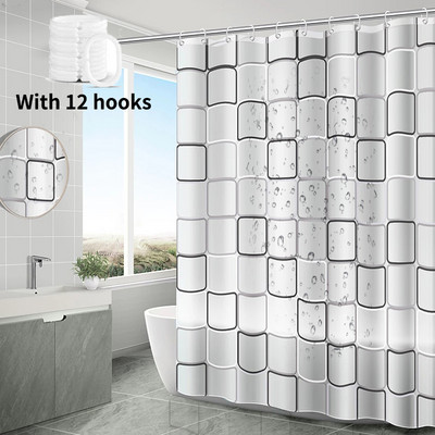 Vízálló zuhanyfüggöny Penészmentes tartós fürdőszobai paravánok kampóval Modern nyomtatott kádfüggöny Fürdőszoba kiegészítők