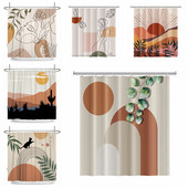 Perdele de duș Boho cu artă abstractă de vânt nordic Perdele de baie din poliester impermeabile Morandi Perdele cu bloc de culoare pentru decorarea băii