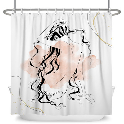 Perdele de duș Boho cu artă abstractă de vânt nordic Perdele de baie din poliester impermeabile Morandi Perdele cu bloc de culoare pentru decorarea băii