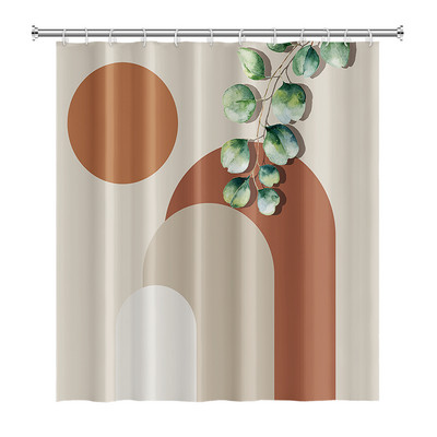 Perdele de duș Boho cu artă abstractă de vânt nordic Perdele de baie din poliester impermeabile Morandi Perdele cu bloc de culoare pentru decorarea băii