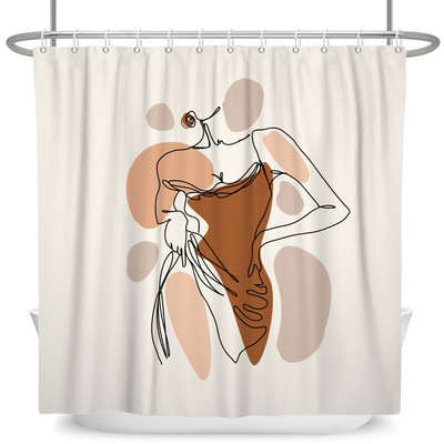 Perdele de duș Boho cu artă abstractă de vânt nordic Perdele de baie din poliester impermeabile Morandi Perdele cu bloc de culoare pentru decorarea băii