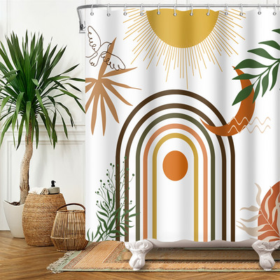 Perdele de duș Boho cu artă abstractă de vânt nordic Perdele de baie din poliester impermeabile Morandi Perdele cu bloc de culoare pentru decorarea băii