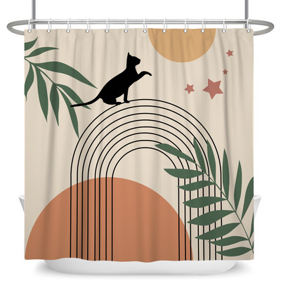 Perdele de duș Boho cu artă abstractă de vânt nordic Perdele de baie din poliester impermeabile Morandi Perdele cu bloc de culoare pentru decorarea băii