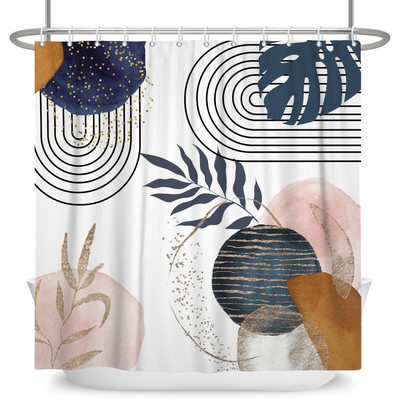Perdele de duș Boho cu artă abstractă de vânt nordic Perdele de baie din poliester impermeabile Morandi Perdele cu bloc de culoare pentru decorarea băii
