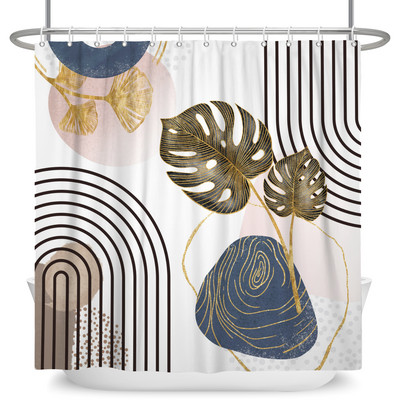 Perdele de duș Boho cu artă abstractă de vânt nordic Perdele de baie din poliester impermeabile Morandi Perdele cu bloc de culoare pentru decorarea băii