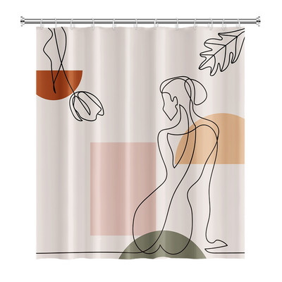 Perdele de duș Boho cu artă abstractă de vânt nordic Perdele de baie din poliester impermeabile Morandi Perdele cu bloc de culoare pentru decorarea băii