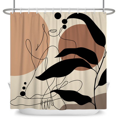 Perdele de duș Boho cu artă abstractă de vânt nordic Perdele de baie din poliester impermeabile Morandi Perdele cu bloc de culoare pentru decorarea băii