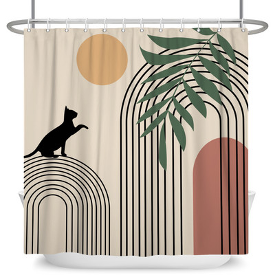 Perdele de duș Boho cu artă abstractă de vânt nordic Perdele de baie din poliester impermeabile Morandi Perdele cu bloc de culoare pentru decorarea băii