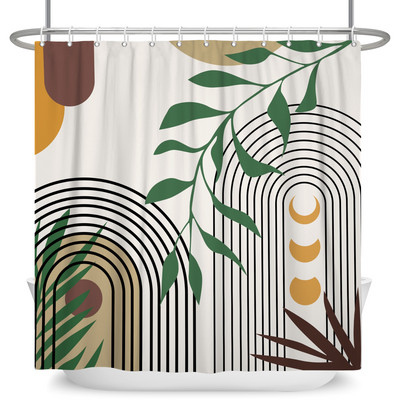 Perdele de duș Boho cu artă abstractă de vânt nordic Perdele de baie din poliester impermeabile Morandi Perdele cu bloc de culoare pentru decorarea băii