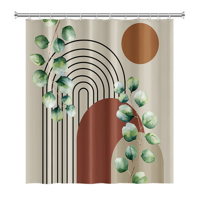 Perdele de duș Boho cu artă abstractă de vânt nordic Perdele de baie din poliester impermeabile Morandi Perdele cu bloc de culoare pentru decorarea băii