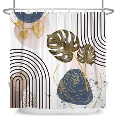 Perdele de duș Boho cu artă abstractă de vânt nordic Perdele de baie din poliester impermeabile Morandi Perdele cu bloc de culoare pentru decorarea băii