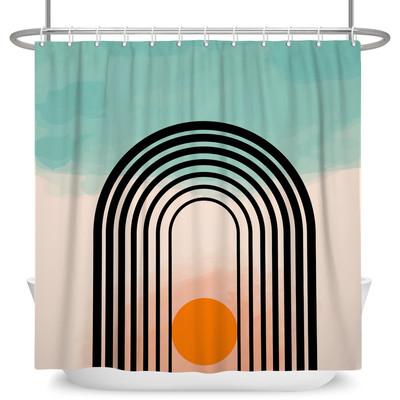 Perdele de duș Boho cu artă abstractă de vânt nordic Perdele de baie din poliester impermeabile Morandi Perdele cu bloc de culoare pentru decorarea băii