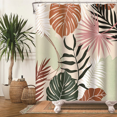 Perdele de duș Boho cu artă abstractă de vânt nordic Perdele de baie din poliester impermeabile Morandi Perdele cu bloc de culoare pentru decorarea băii