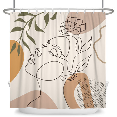 Perdele de duș Boho cu artă abstractă de vânt nordic Perdele de baie din poliester impermeabile Morandi Perdele cu bloc de culoare pentru decorarea băii