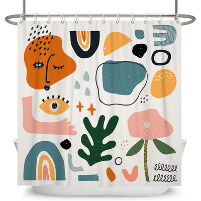 Perdele de duș Boho cu artă abstractă de vânt nordic Perdele de baie din poliester impermeabile Morandi Perdele cu bloc de culoare pentru decorarea băii