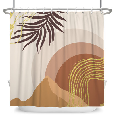 Perdele de duș Boho cu artă abstractă de vânt nordic Perdele de baie din poliester impermeabile Morandi Perdele cu bloc de culoare pentru decorarea băii