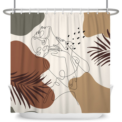 Perdele de duș Boho cu artă abstractă de vânt nordic Perdele de baie din poliester impermeabile Morandi Perdele cu bloc de culoare pentru decorarea băii