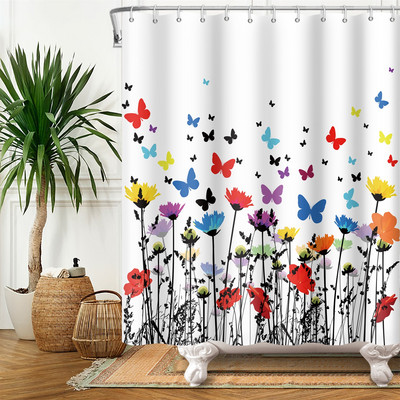 Žalios augalų lapų vynmedžiai Gėlės Dušo užuolaidos Spausdinti Šiuolaikinis Šiaurės šalių minimalistinis polisterinis namų dekoras Vonios užuolaidos su kabliukais