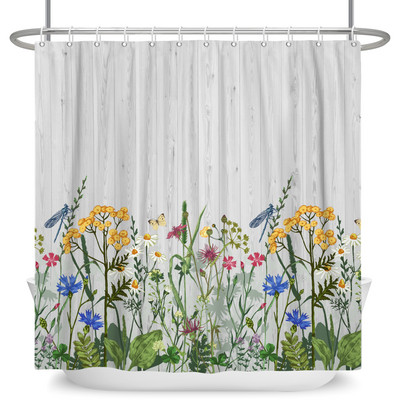 Žalios augalų lapų vynmedžiai Gėlės Dušo užuolaidos Spausdinti Šiuolaikinis Šiaurės šalių minimalistinis polisterinis namų dekoras Vonios užuolaidos su kabliukais