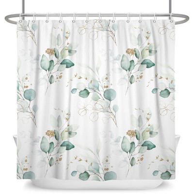 Žalios augalų lapų vynmedžiai Gėlės Dušo užuolaidos Spausdinti Šiuolaikinis Šiaurės šalių minimalistinis polisterinis namų dekoras Vonios užuolaidos su kabliukais