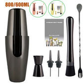 2-6gab American Style Boston Shaker kokteiļu šeikeri 750ml/600ml/450ml nerūsējošā tērauda kratītāja krūzes stieņa rīks