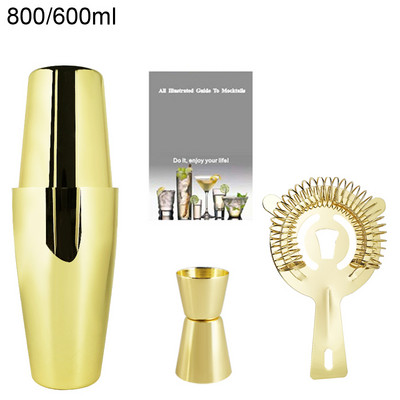 2-6gab American Style Boston Shaker kokteiļu šeikeri 750ml/600ml/450ml nerūsējošā tērauda kratītāja krūzes stieņa rīks