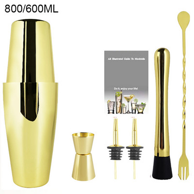 2-6gab American Style Boston Shaker kokteiļu šeikeri 750ml/600ml/450ml nerūsējošā tērauda kratītāja krūzes stieņa rīks